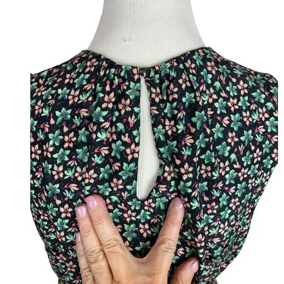 Rebecca Taylor 100% Silk Black with Floral Print Sleeveless Louisa Dress Small - Picture 9 of 10